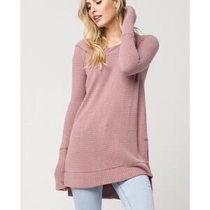 Free People pink rose waffle knit off shoulder thermal tunic